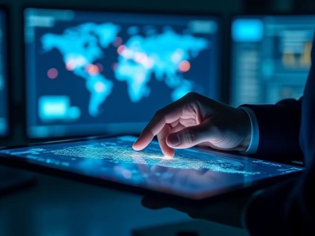 Logistics planning showing global transit routes for freight forwarding