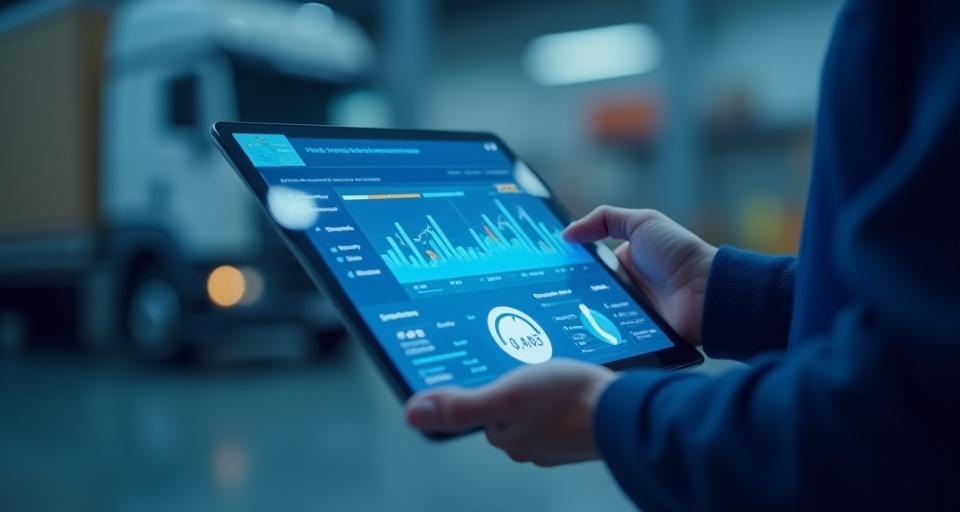 Close-up of a secure, high-tech digital interface showing data protection protocols in a logistics environment